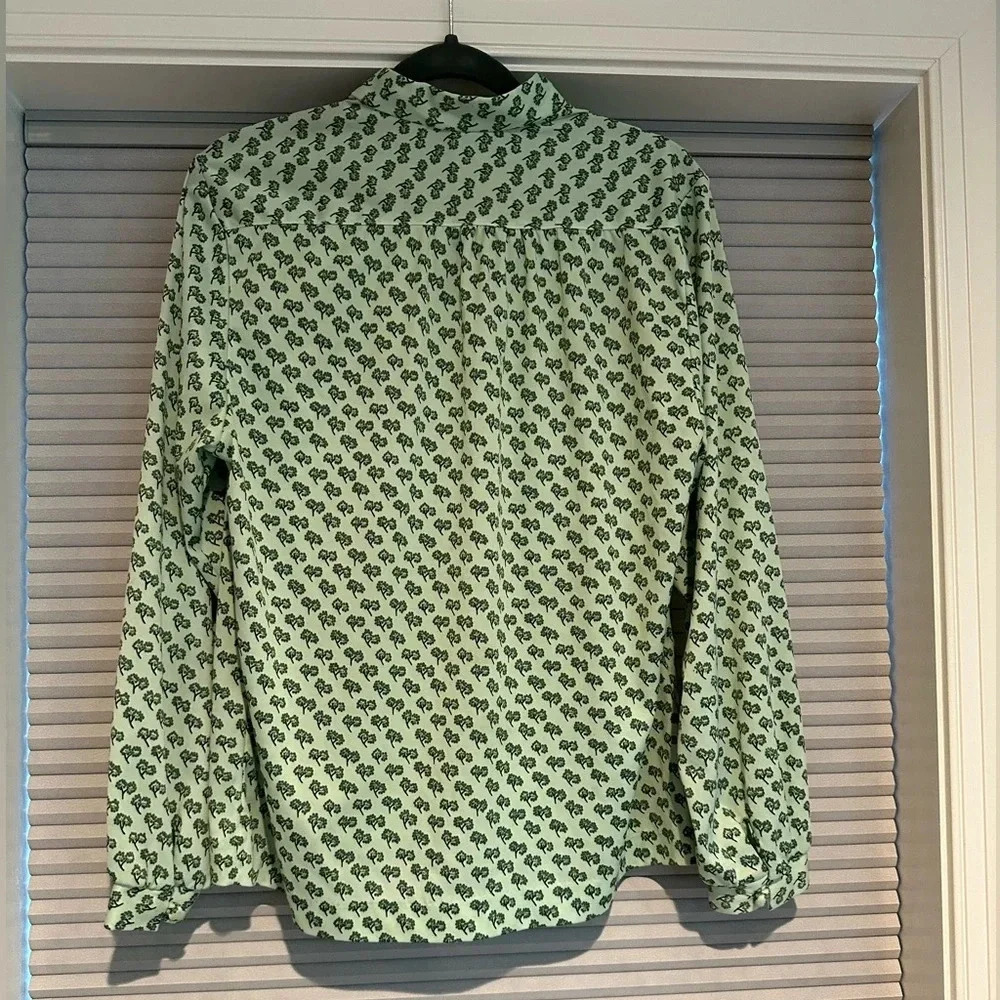 Vintage Green Patterned Polyester Long Sleeve Blo… - image 3